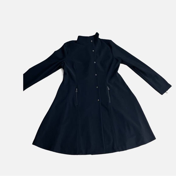 Sarah Pacini Swing Trench Coat Jacket Size 3 Large Black Artsy Classic Italy - Picture 13 of 13